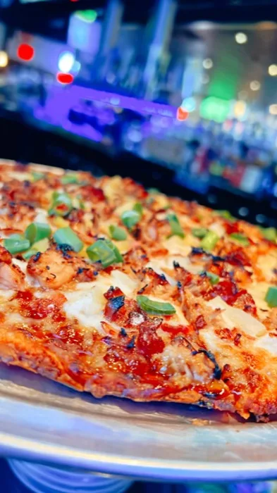 Bar-style pizza fresh out of the oven