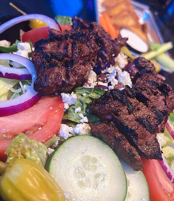 Grilled steak tip Greek salad